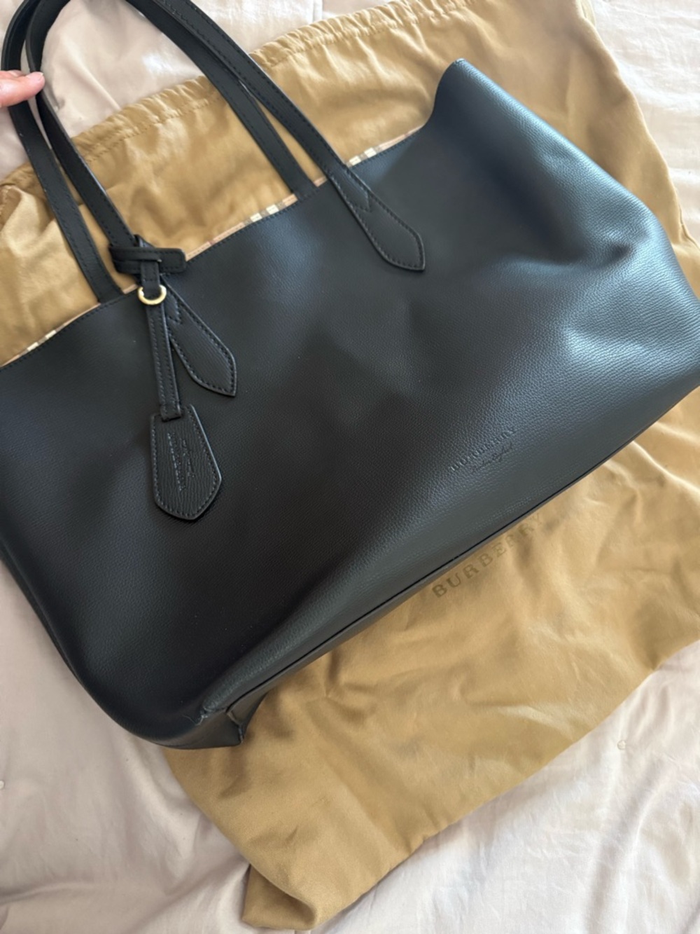 Burberry Black Leather Tote with Dual Shoulder Straps